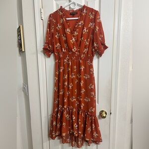 Like New Ryan Michelle Floral Rust cottage core Midi Dress size L